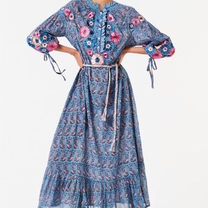 Antik Batik Pauline Embroidered maxi dress in blue Size S/38
